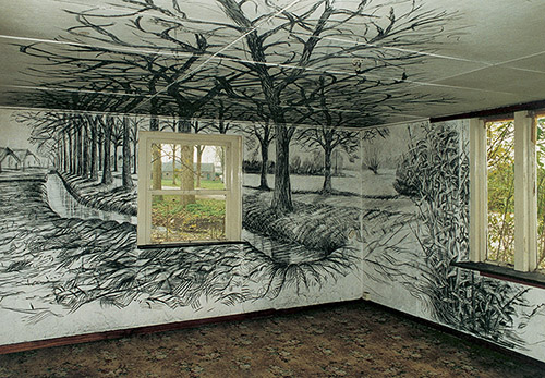 Landschap op de muur Ida van der Lee